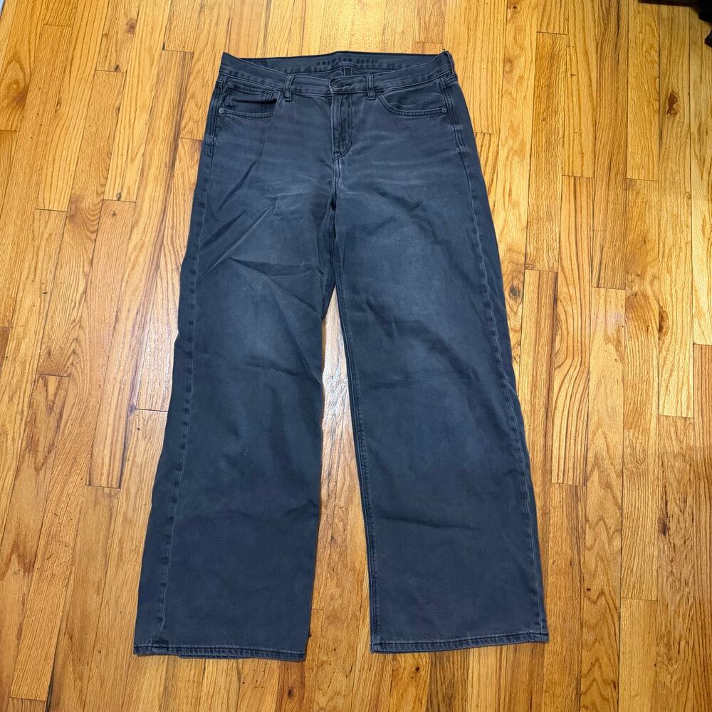 American Eagle Black Gray Low Rise Wide Leg Jeans Size 8